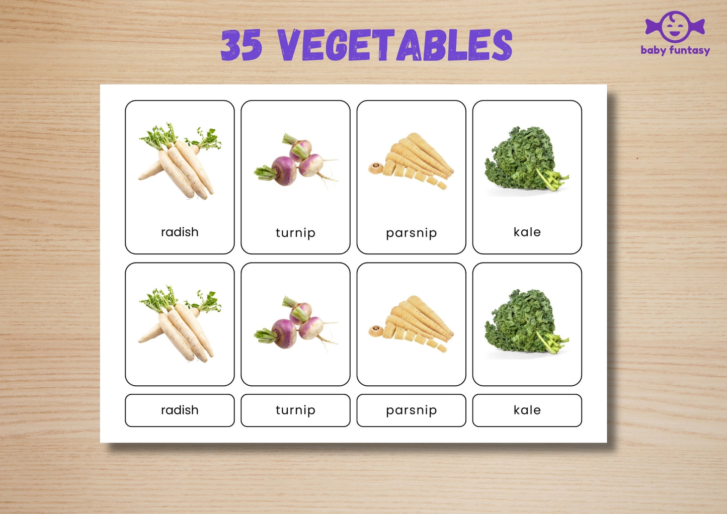 35 Vegetable Flashcards | Real Photo Montessori Cards