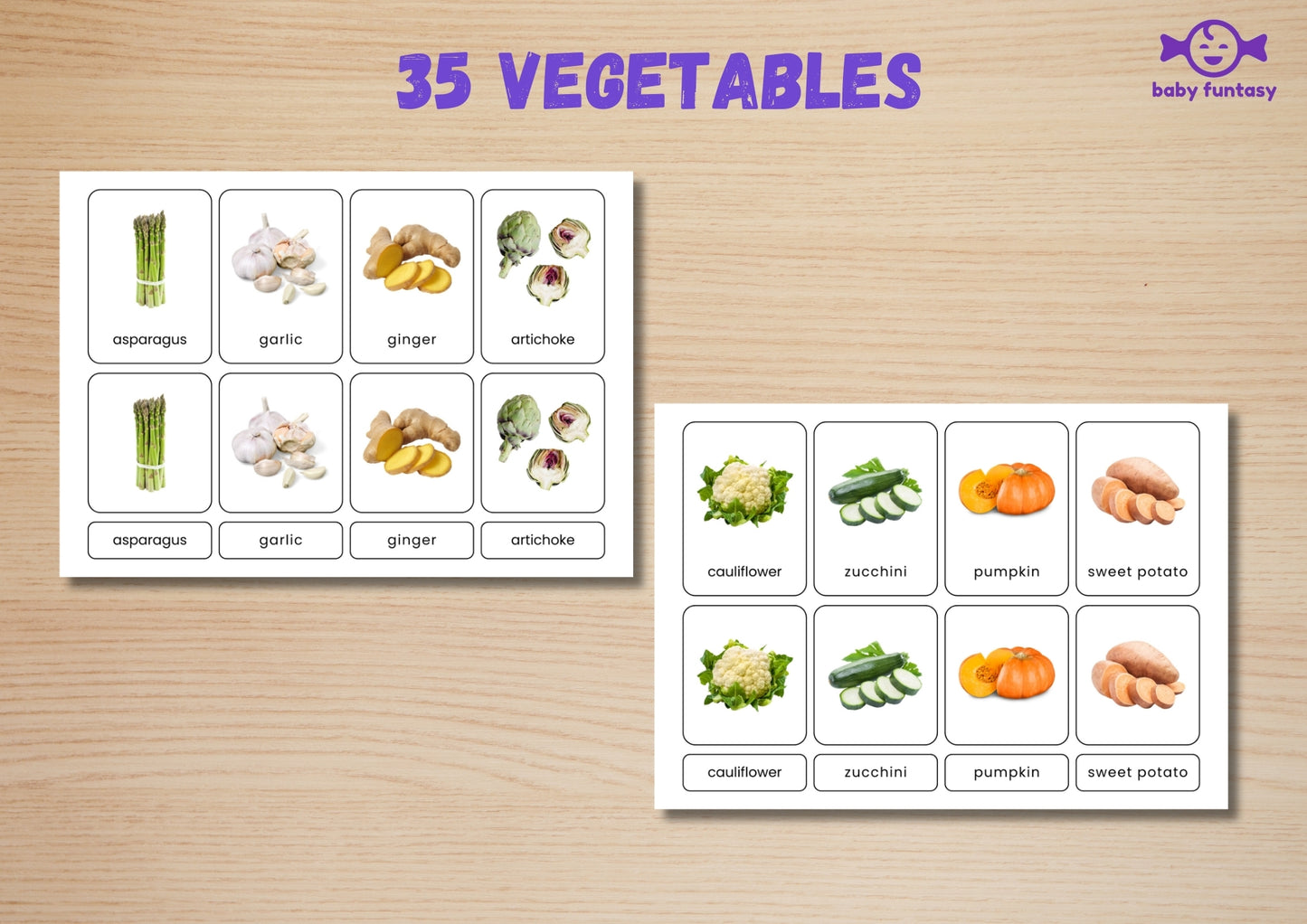 35 Vegetable Flashcards | Real Photo Montessori Cards