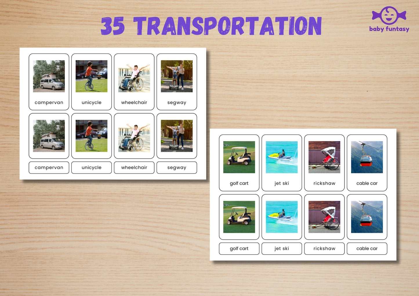 35 Transportation Flashcards | Real Photo Montessori Cards