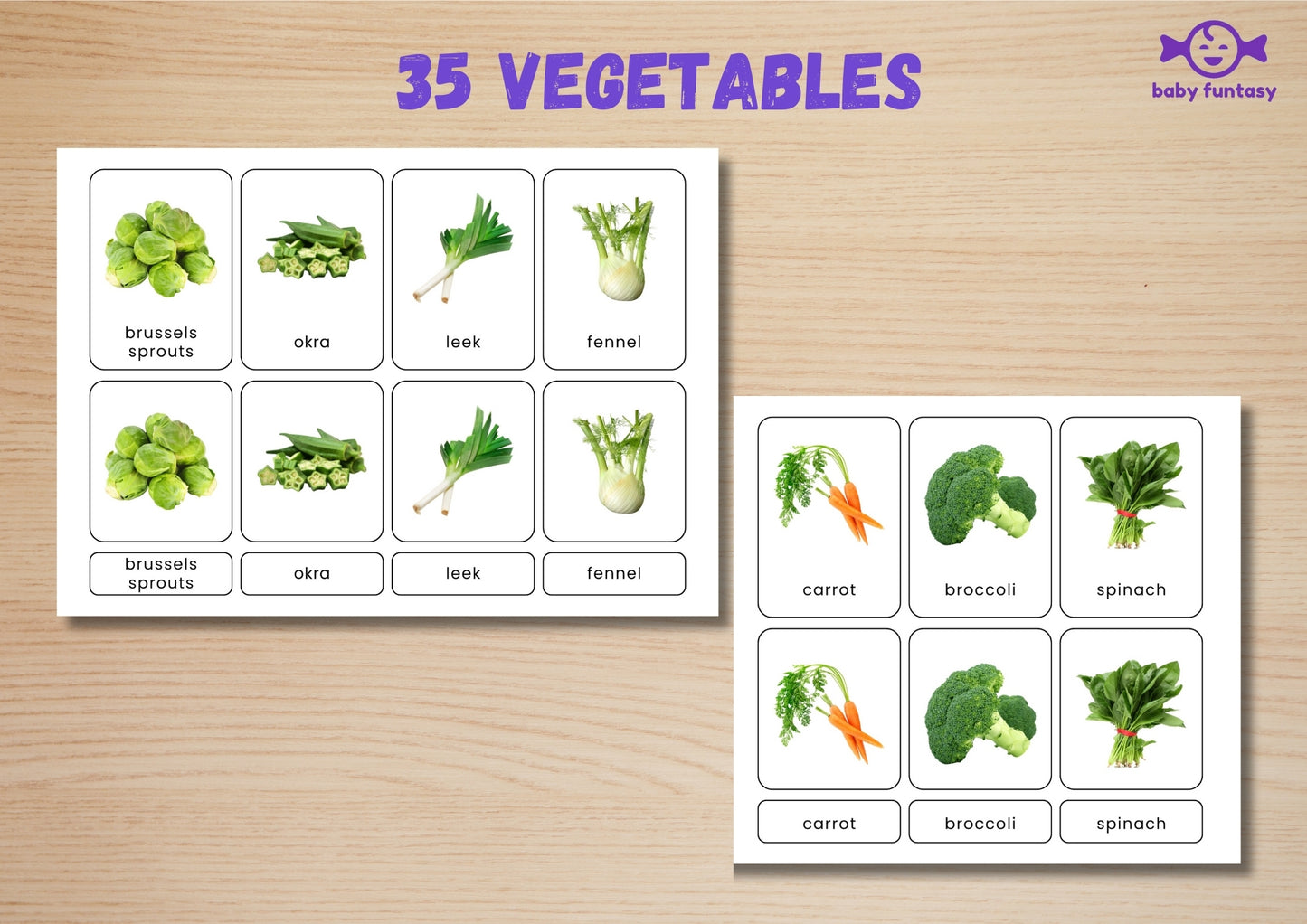 35 Vegetable Flashcards | Real Photo Montessori Cards