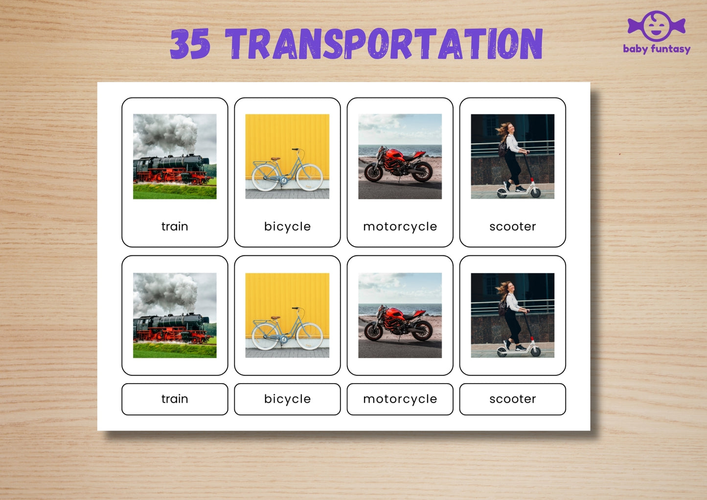 35 Transportation Flashcards | Real Photo Montessori Cards