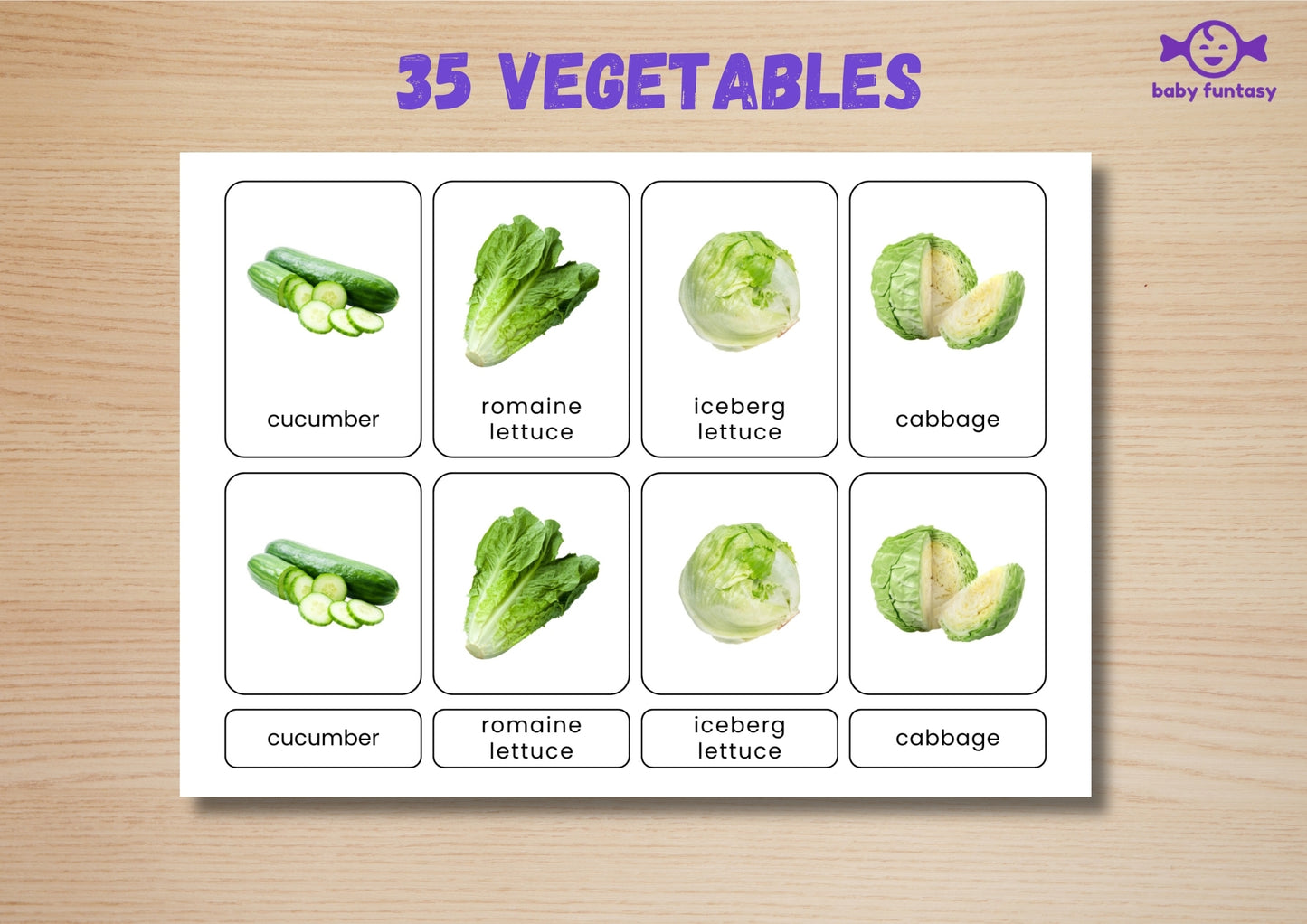 35 Vegetable Flashcards | Real Photo Montessori Cards