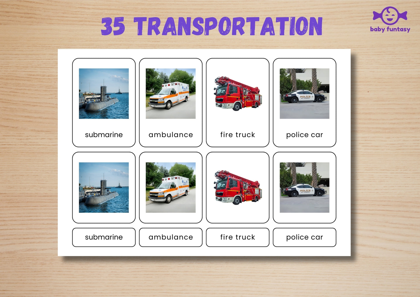 35 Transportation Flashcards | Real Photo Montessori Cards