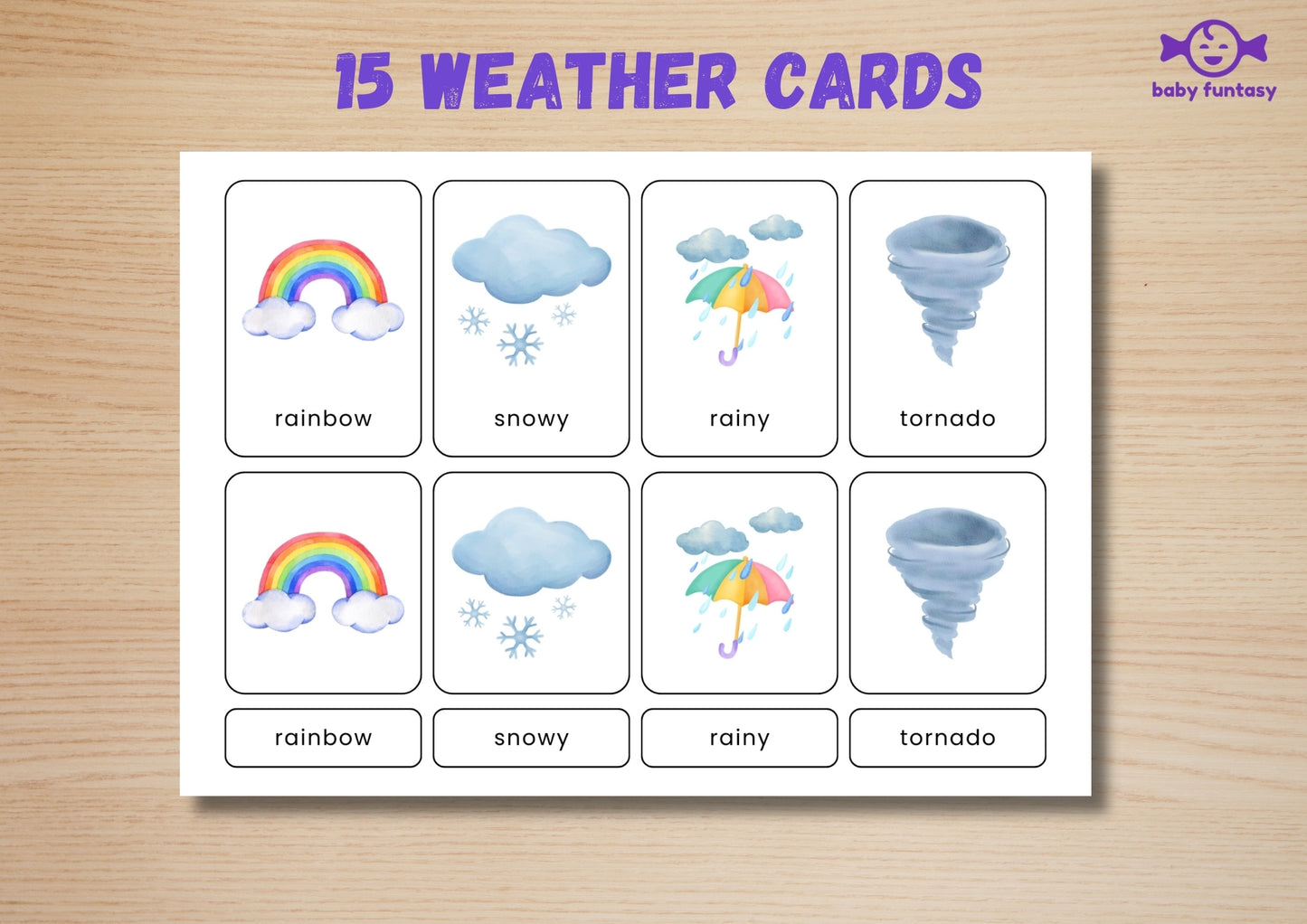 15 Weather Flashcards for Toddlers | Watercolor Montessori Cards