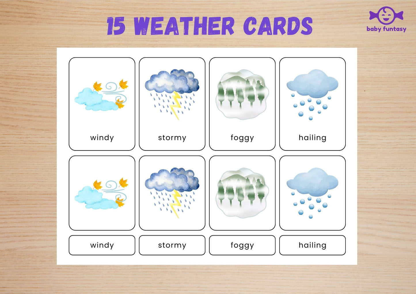 15 Weather Flashcards for Toddlers | Watercolor Montessori Cards