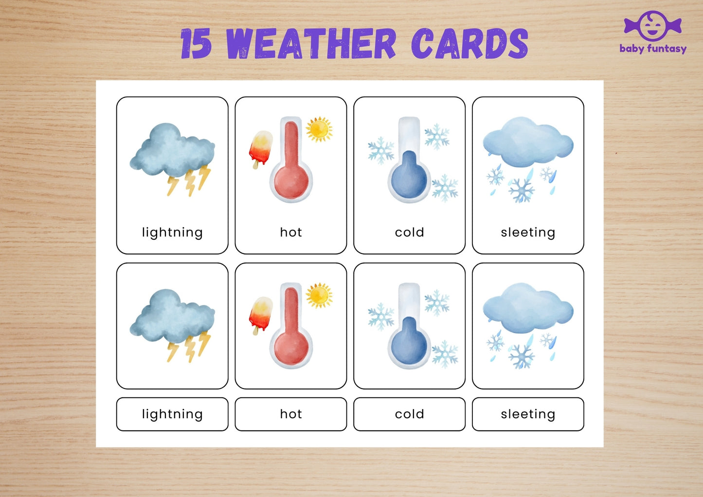 15 Weather Flashcards for Toddlers | Watercolor Montessori Cards