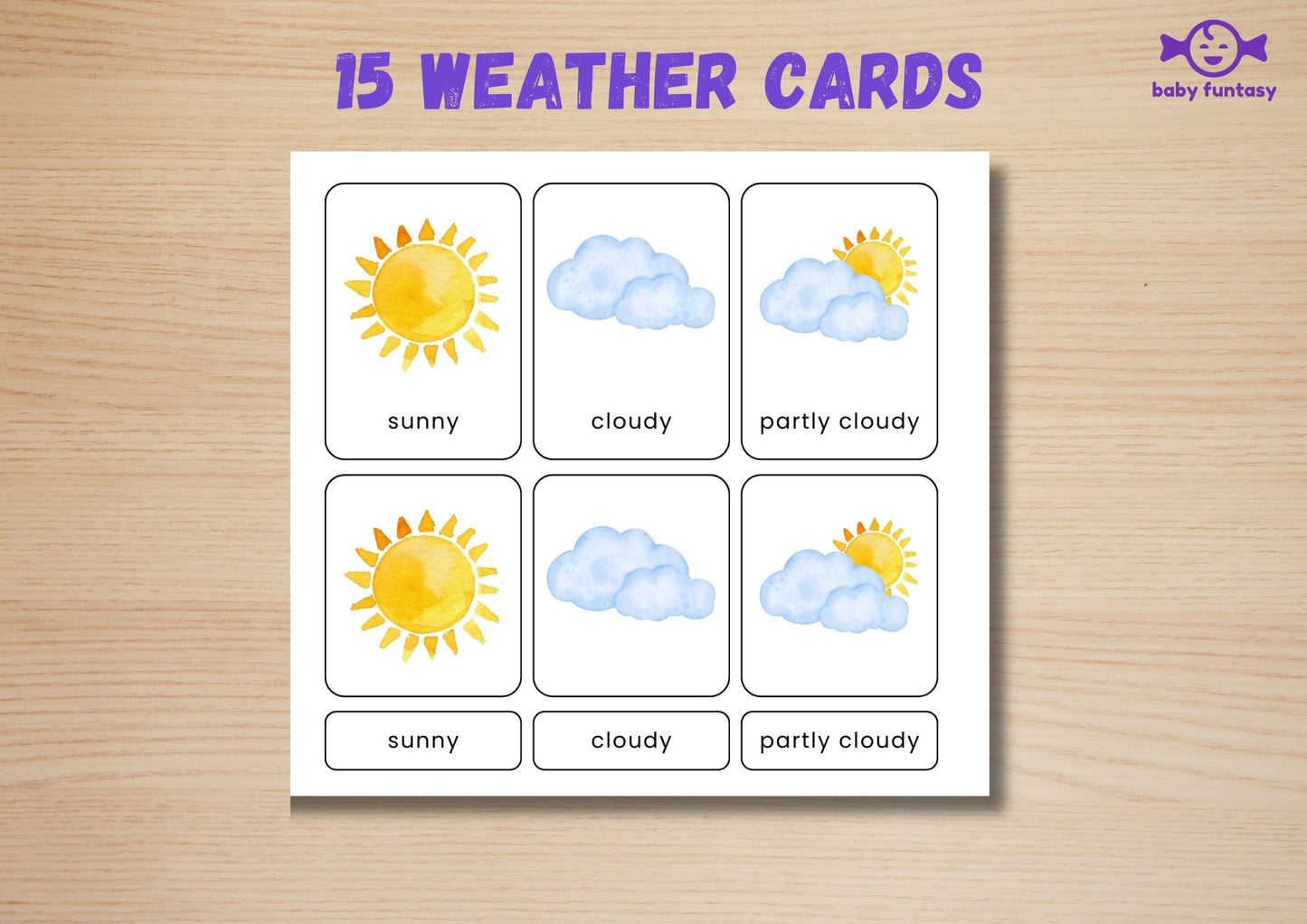 15 Weather Flashcards for Toddlers | Watercolor Montessori Cards