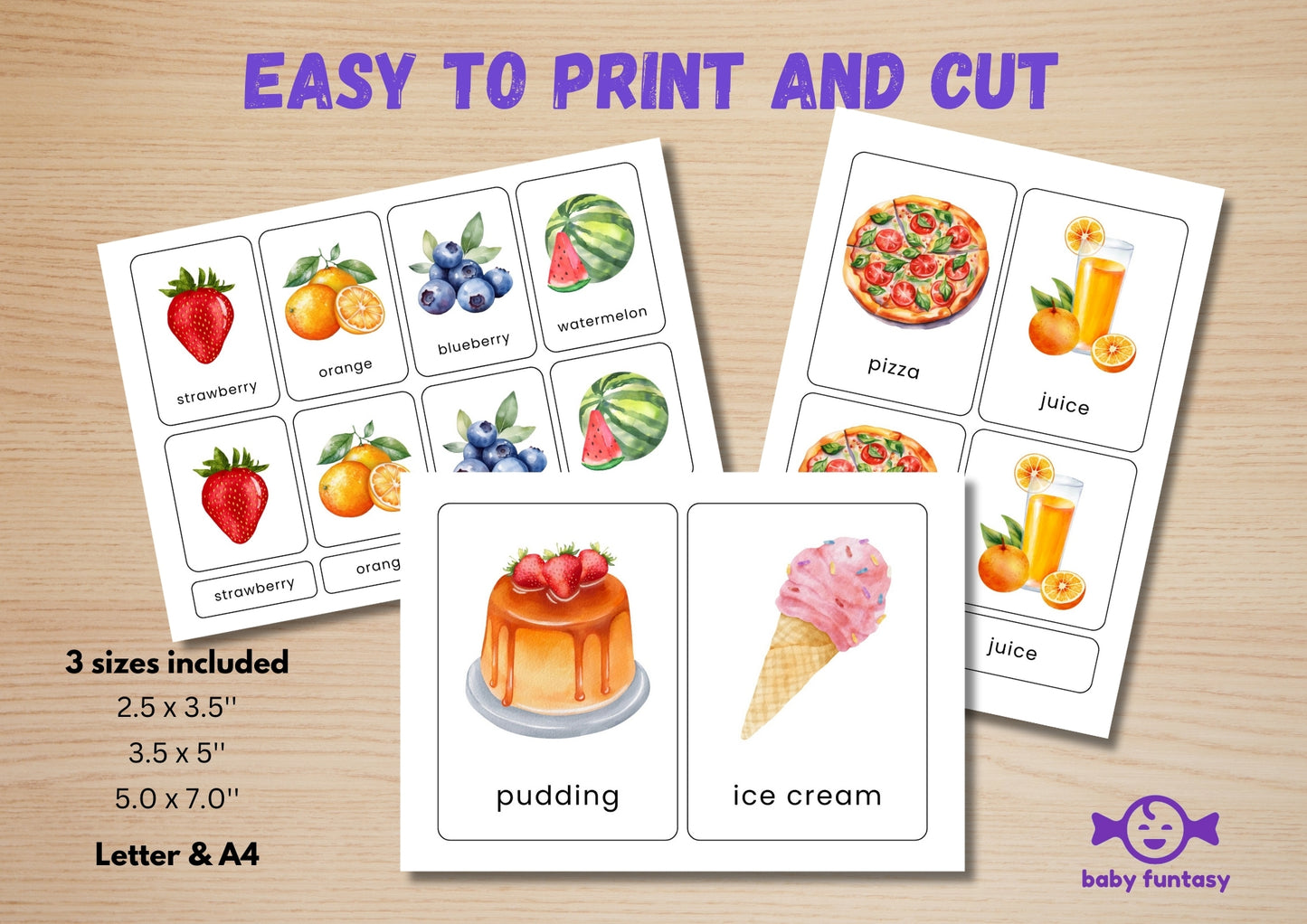 47 Food Flashcards for Toddlers | Watercolor Montessori Cards