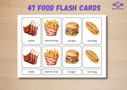 47 Food Flashcards for Toddlers | Watercolor Montessori Cards