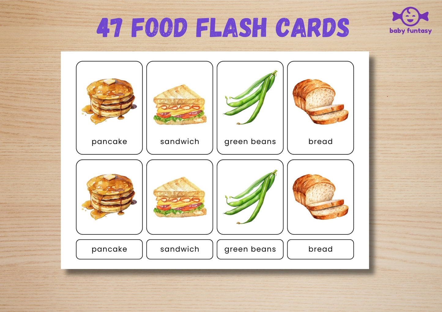 47 Food Flashcards for Toddlers | Watercolor Montessori Cards