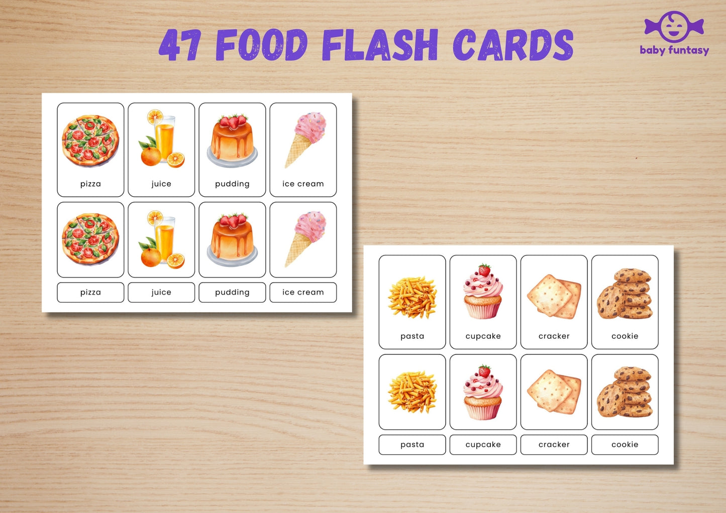 47 Food Flashcards for Toddlers | Watercolor Montessori Cards