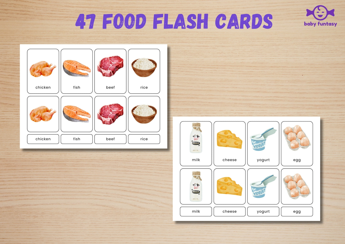 47 Food Flashcards for Toddlers | Watercolor Montessori Cards