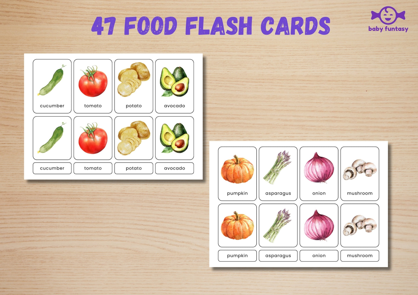 47 Food Flashcards for Toddlers | Watercolor Montessori Cards
