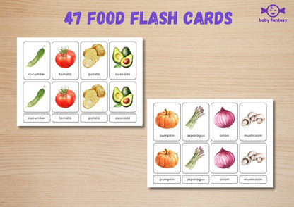 47 Food Flashcards for Toddlers | Watercolor Montessori Cards