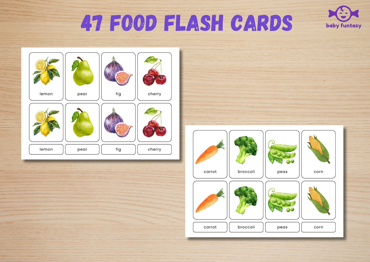 47 Food Flashcards for Toddlers | Watercolor Montessori Cards