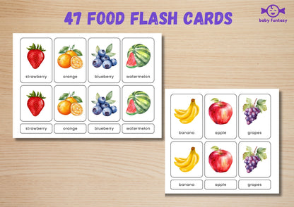 47 Food Flashcards for Toddlers | Watercolor Montessori Cards