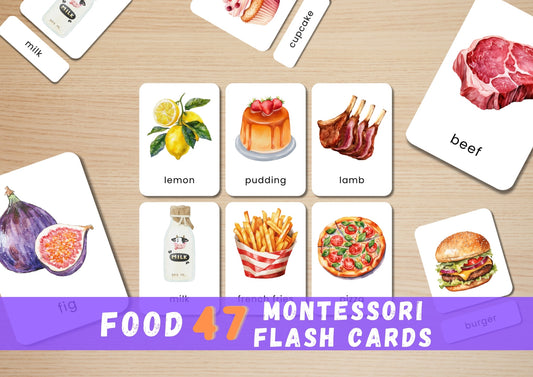 47 Food Flashcards for Toddlers | Watercolor Montessori Cards