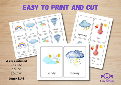 15 Weather Flashcards for Toddlers | Watercolor Montessori Cards