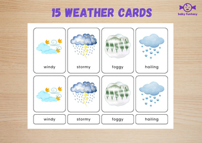 15 Weather Flashcards for Toddlers | Watercolor Montessori Cards