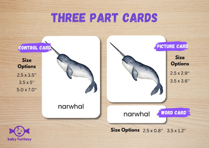31 Ocean Animal Flashcards for Toddlers, Printable 3-Parts Montessori Material, Digital Download