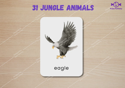 31 Jungle Animal Flashcards for Toddlers, Printable 3-Parts Montessori Material, Digital Download