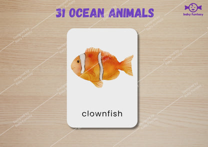 31 Ocean Animal Flashcards for Toddlers, Printable 3-Parts Montessori Material, Digital Download